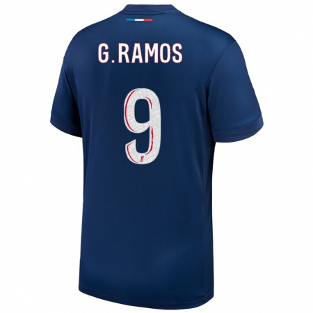 Kandiny Gyermek Gonçalo Ramos #9 Sötétkék Fehér Hazai Jersey 2024/25 Mez Póló Ing