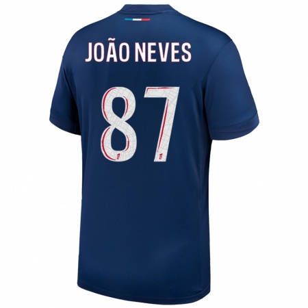 Kandiny Gyermek João Neves #87 Sötétkék Fehér Hazai Jersey 2024/25 Mez Póló Ing