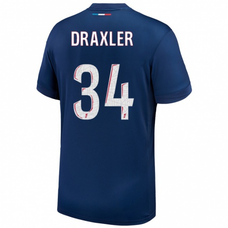 Kandiny Gyermek Julian Draxler #34 Sötétkék Fehér Hazai Jersey 2024/25 Mez Póló Ing