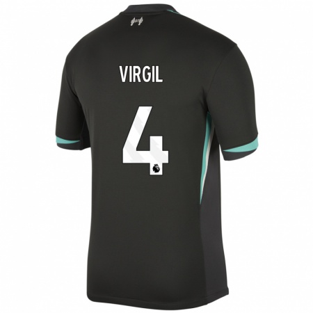 Kandiny Gyermek Virgil Van Dijk #4 Fekete Antracit Fehér Idegenbeli Jersey 2024/25 Mez Póló Ing