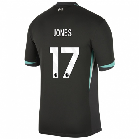 Kandiny Gyermek Curtis Jones #17 Fekete Antracit Fehér Idegenbeli Jersey 2024/25 Mez Póló Ing