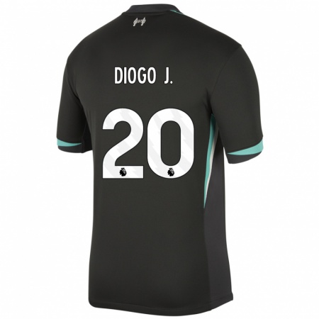 Kandiny Gyermek Diogo Jota #20 Fekete Antracit Fehér Idegenbeli Jersey 2024/25 Mez Póló Ing