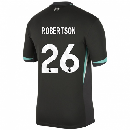 Kandiny Gyermek Andrew Robertson #26 Fekete Antracit Fehér Idegenbeli Jersey 2024/25 Mez Póló Ing