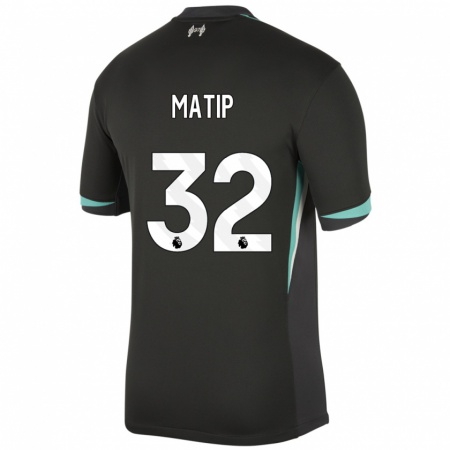 Kandiny Gyermek Joel Matip #32 Fekete Antracit Fehér Idegenbeli Jersey 2024/25 Mez Póló Ing