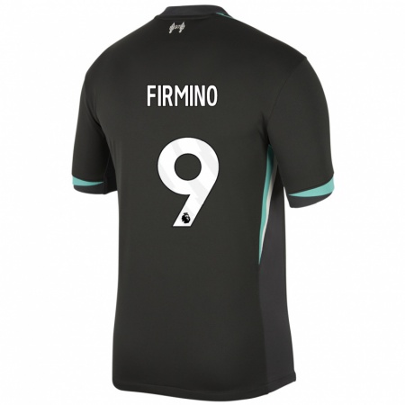 Kandiny Gyermek Roberto Firmino #9 Fekete Antracit Fehér Idegenbeli Jersey 2024/25 Mez Póló Ing