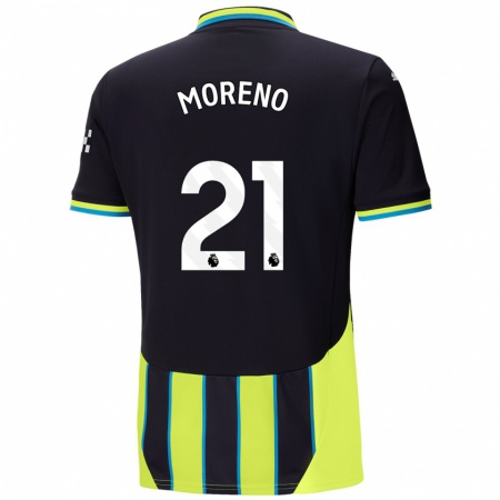 Kandiny Gyermek Marlos Moreno #21 Kék Sárga Idegenbeli Jersey 2024/25 Mez Póló Ing