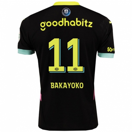 Kandiny Gyermek Johan Bakayoko #11 Fekete Sárga Idegenbeli Jersey 2024/25 Mez Póló Ing