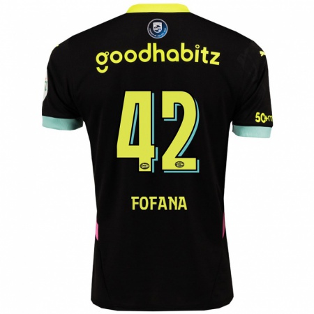 Kandiny Gyermek Fodé Fofana #42 Fekete Sárga Idegenbeli Jersey 2024/25 Mez Póló Ing