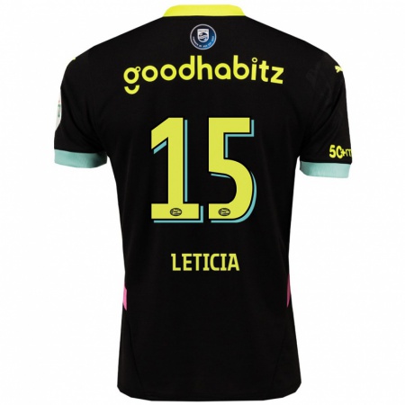 Kandiny Gyermek Brazil Bra Leticia #15 Fekete Sárga Idegenbeli Jersey 2024/25 Mez Póló Ing