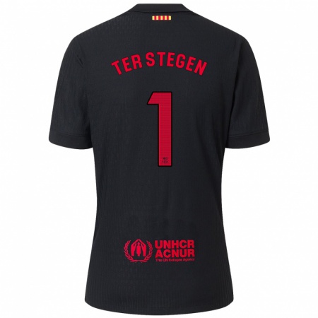 Kandiny Gyermek Marc-André Ter Stegen #1 Fekete Piros Idegenbeli Jersey 2024/25 Mez Póló Ing