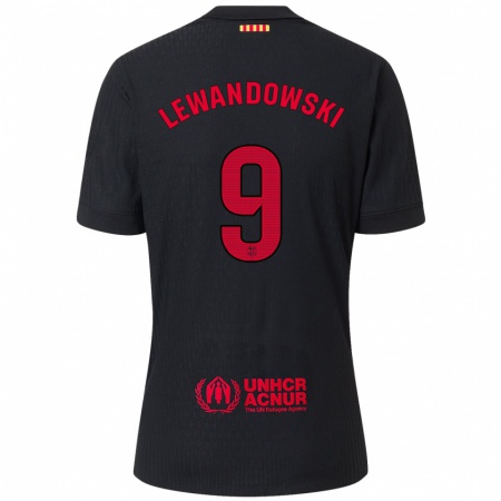 Kandiny Gyermek Robert Lewandowski #9 Fekete Piros Idegenbeli Jersey 2024/25 Mez Póló Ing