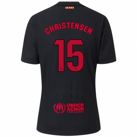 Kandiny Gyermek Andreas Christensen #15 Fekete Piros Idegenbeli Jersey 2024/25 Mez Póló Ing