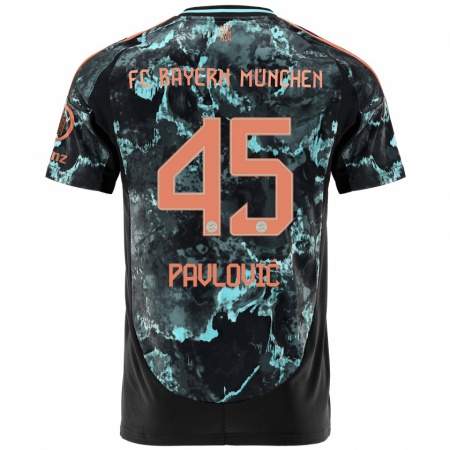 Kandiny Gyermek Aleksandar Pavlovic #45 Fekete Idegenbeli Jersey 2024/25 Mez Póló Ing