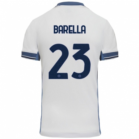 Kandiny Gyermek Nicolò Barella #23 Fehér Szürke Idegenbeli Jersey 2024/25 Mez Póló Ing