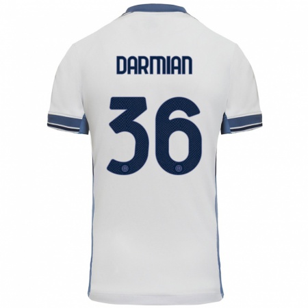 Kandiny Gyermek Matteo Darmian #36 Fehér Szürke Idegenbeli Jersey 2024/25 Mez Póló Ing