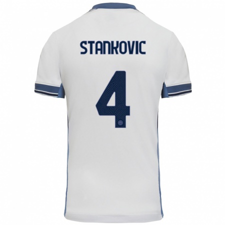 Kandiny Gyermek Aleksandar Stankovic #4 Fehér Szürke Idegenbeli Jersey 2024/25 Mez Póló Ing