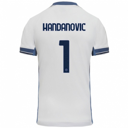 Kandiny Gyermek Samir Handanovic #1 Fehér Szürke Idegenbeli Jersey 2024/25 Mez Póló Ing