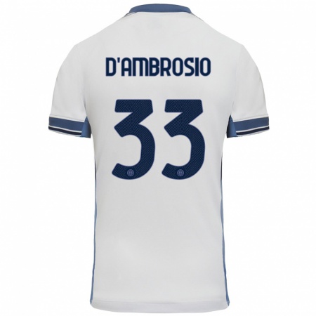 Kandiny Gyermek Danilo D'ambrosio #33 Fehér Szürke Idegenbeli Jersey 2024/25 Mez Póló Ing