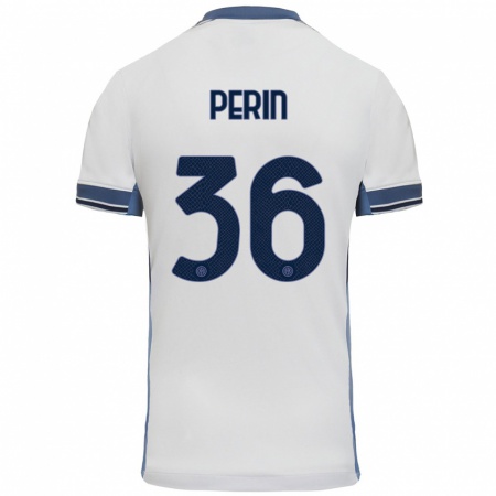 Kandiny Gyermek Nicolo Perin #36 Fehér Szürke Idegenbeli Jersey 2024/25 Mez Póló Ing