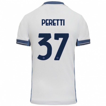 Kandiny Gyermek Lorenzo Peretti #37 Fehér Szürke Idegenbeli Jersey 2024/25 Mez Póló Ing