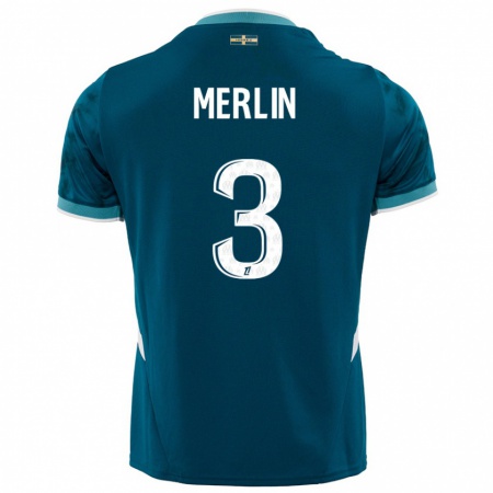 Kandiny Gyermek Quentin Merlin #3 Türkizkék Idegenbeli Jersey 2024/25 Mez Póló Ing