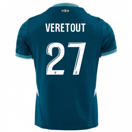 Kandiny Gyermek Jordan Veretout #27 Türkizkék Idegenbeli Jersey 2024/25 Mez Póló Ing