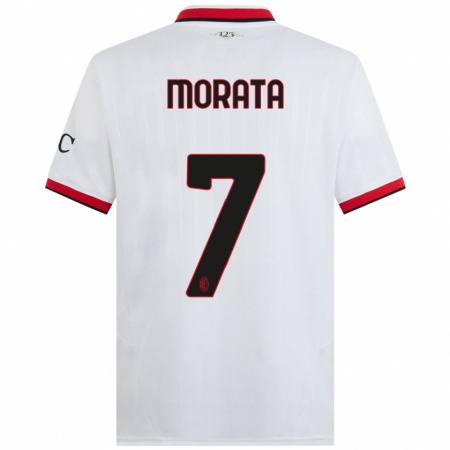 Kandiny Gyermek Álvaro Morata #7 Fehér Fekete Piros Idegenbeli Jersey 2024/25 Mez Póló Ing