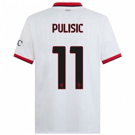 Kandiny Gyermek Christian Pulisic #11 Fehér Fekete Piros Idegenbeli Jersey 2024/25 Mez Póló Ing