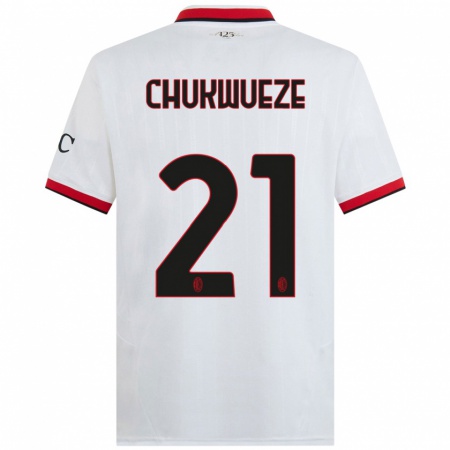 Kandiny Gyermek Samuel Chukwueze #21 Fehér Fekete Piros Idegenbeli Jersey 2024/25 Mez Póló Ing