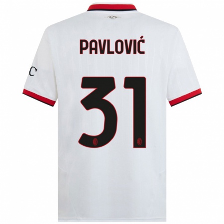 Kandiny Gyermek Strahinja Pavlović #31 Fehér Fekete Piros Idegenbeli Jersey 2024/25 Mez Póló Ing