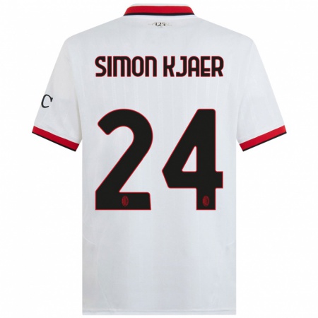 Kandiny Gyermek Simon Kjaer #24 Fehér Fekete Piros Idegenbeli Jersey 2024/25 Mez Póló Ing