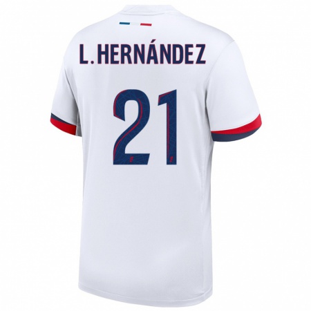 Kandiny Gyermek Lucas Hernández #21 Fehér Kék Piros Idegenbeli Jersey 2024/25 Mez Póló Ing