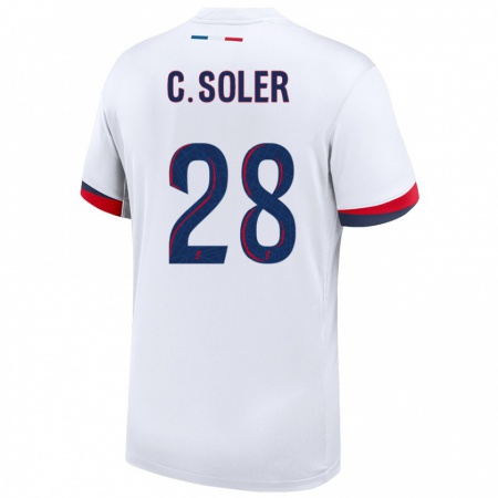 Kandiny Gyermek Carlos Soler #28 Fehér Kék Piros Idegenbeli Jersey 2024/25 Mez Póló Ing