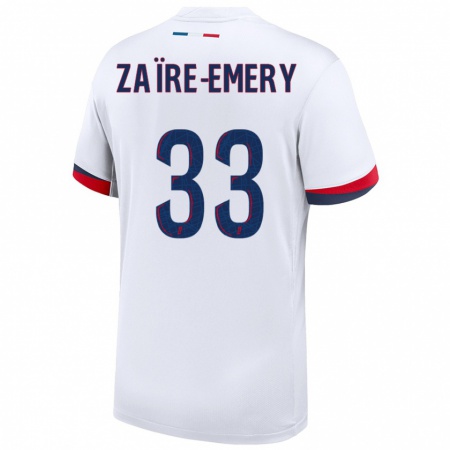 Kandiny Gyermek Warren Zaïre-Emery #33 Fehér Kék Piros Idegenbeli Jersey 2024/25 Mez Póló Ing