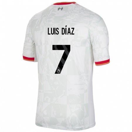 Kandiny Gyermek Luis Díaz #7 Fehér Piros Fekete Harmadik Számú Jersey 2024/25 Mez Póló Ing