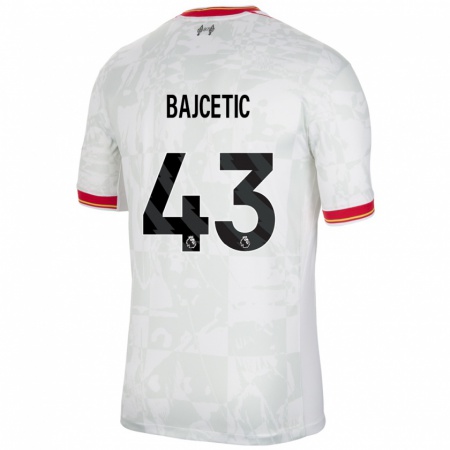 Kandiny Gyermek Stefan Bajcetic #43 Fehér Piros Fekete Harmadik Számú Jersey 2024/25 Mez Póló Ing