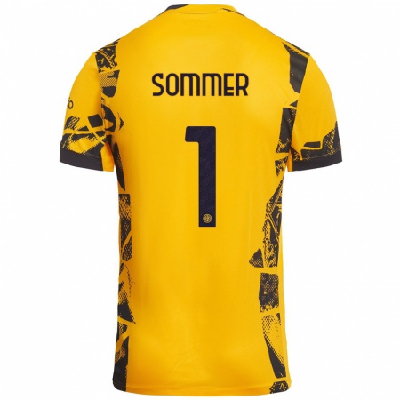 Kandiny Gyermek Yann Sommer #1 Arany Fekete Harmadik Számú Jersey 2024/25 Mez Póló Ing