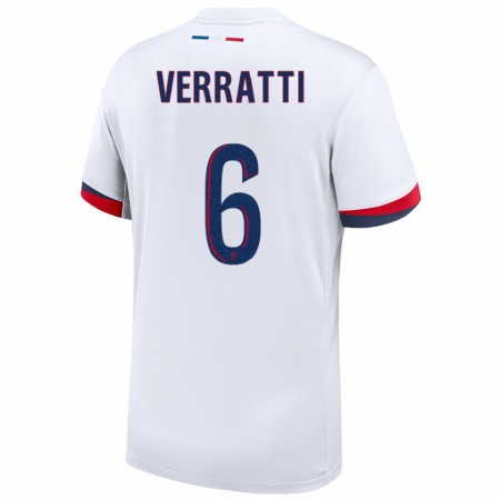 Kandiny Férfi Marco Verratti #6 Fehér Kék Piros Idegenbeli Jersey 2024/25 Mez Póló Ing