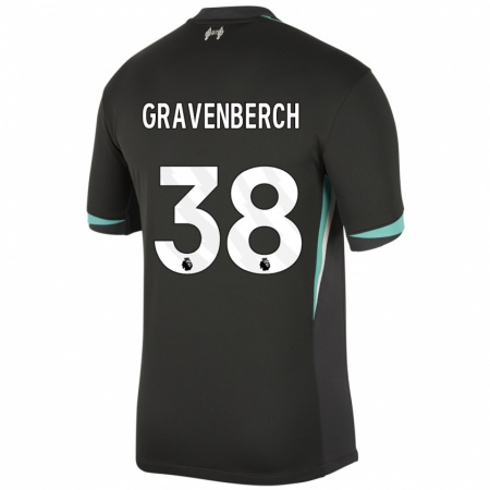 Kandiny Női Ryan Gravenberch #38 Fekete Antracit Fehér Idegenbeli Jersey 2024/25 Mez Póló Ing