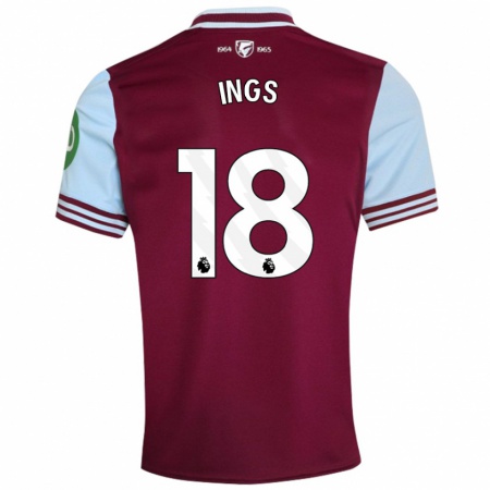 Kandiny Gyermek Danny Ings #18 Sötétvörös Hazai Jersey 2024/25 Mez Póló Ing