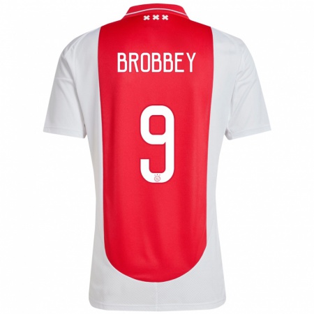 Kandiny Gyermek Brian Brobbey #9 Piros Fehér Hazai Jersey 2024/25 Mez Póló Ing