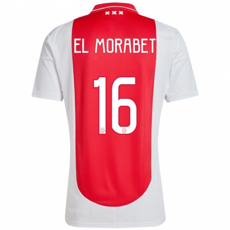 Kandiny Gyermek Younes El Morabet #16 Piros Fehér Hazai Jersey 2024/25 Mez Póló Ing