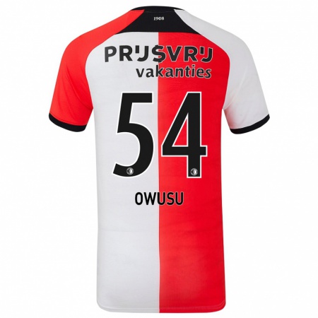 Kandiny Gyermek Denzel Owusu #54 Piros Fehér Hazai Jersey 2024/25 Mez Póló Ing