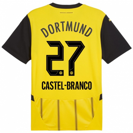 Kandiny Gyermek Diego Castel-Branco #27 Sárga Fekete Hazai Jersey 2024/25 Mez Póló Ing