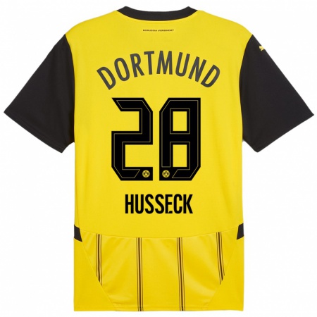 Kandiny Gyermek Jonah Husseck #28 Sárga Fekete Hazai Jersey 2024/25 Mez Póló Ing