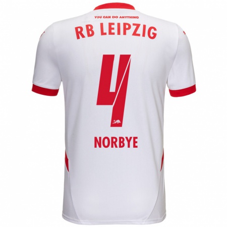 Kandiny Gyermek Jonathan Norbye #4 Fehér Piros Hazai Jersey 2024/25 Mez Póló Ing