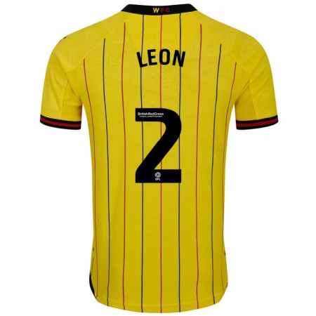 Kandiny Gyermek Lucía León #2 Sárga Fekete Hazai Jersey 2024/25 Mez Póló Ing