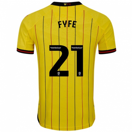 Kandiny Gyermek Flo Fyfe #21 Sárga Fekete Hazai Jersey 2024/25 Mez Póló Ing