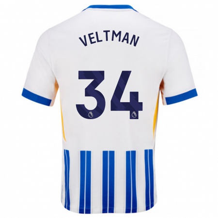 Kandiny Gyermek Joël Veltman #34 Fehér Kék Csíkos Hazai Jersey 2024/25 Mez Póló Ing