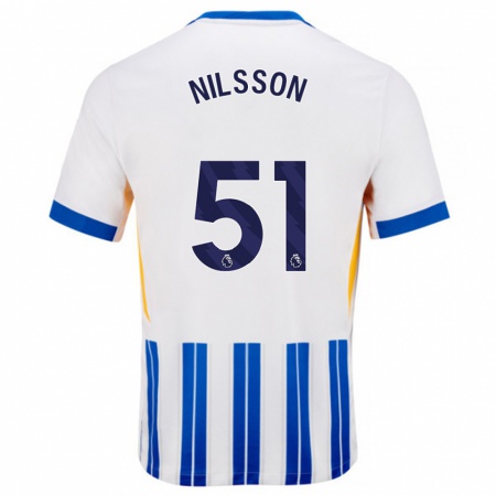 Kandiny Gyermek Casper Nilsson #51 Fehér Kék Csíkos Hazai Jersey 2024/25 Mez Póló Ing